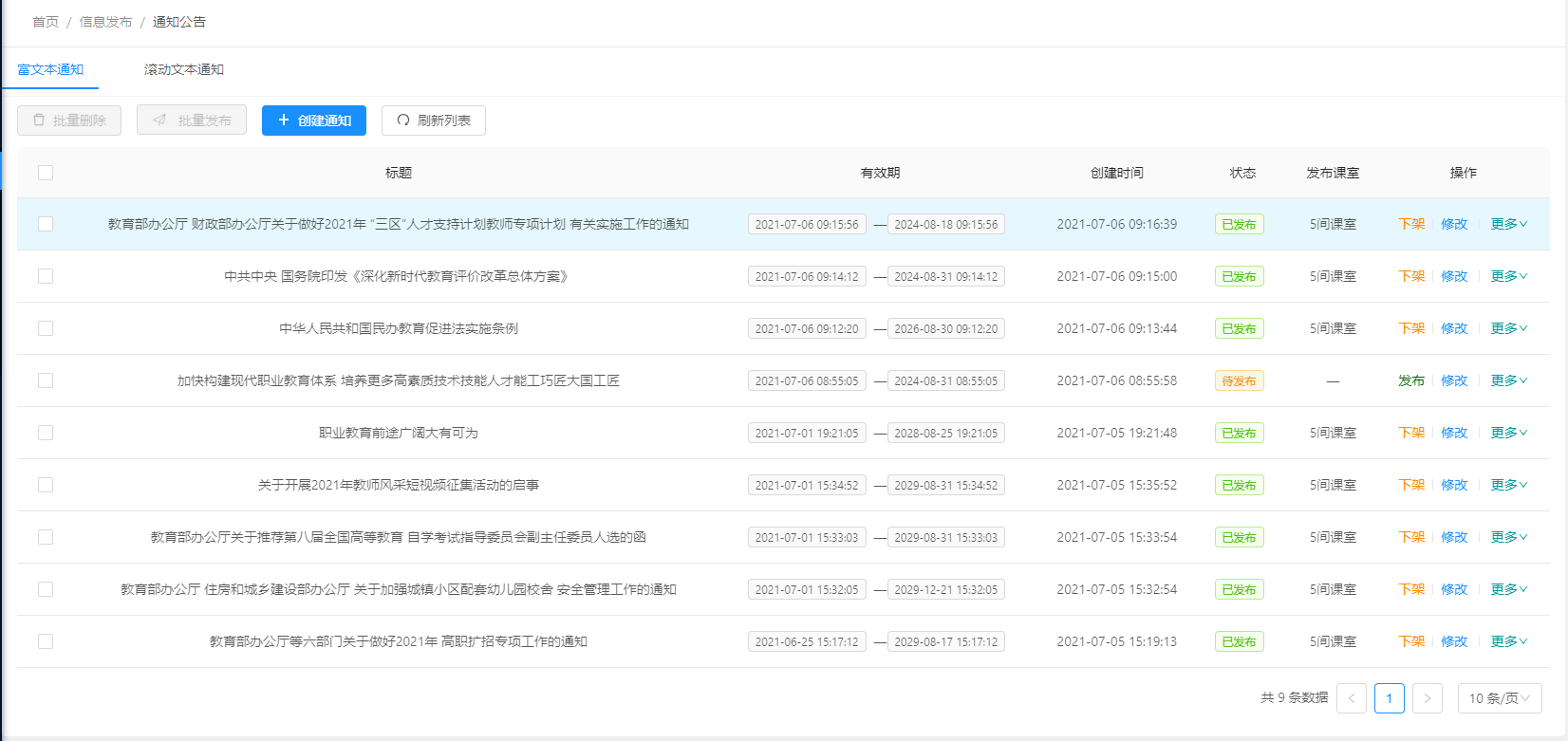 通知列表